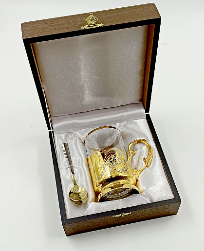 Оригинальный подстаканник со стаканом "Узор". Златоуст