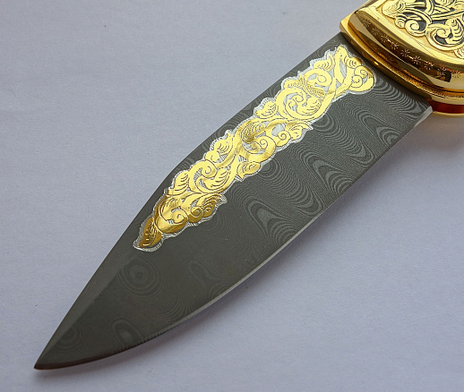 Нож складной дамасский "Орнамент" купить с доставкой Нож складной дамасский "Орнамент"